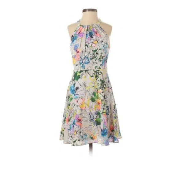 Express Watercolor Floral Fit & Flare Dress White - Picture 3 of 6